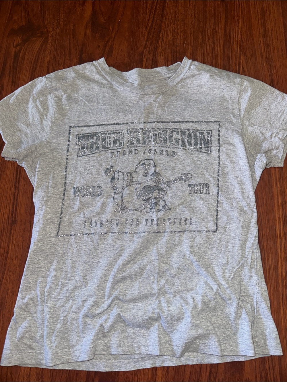 True Religion Gray Heather  glitter Buddha Short-Sleeve Graphic Tee